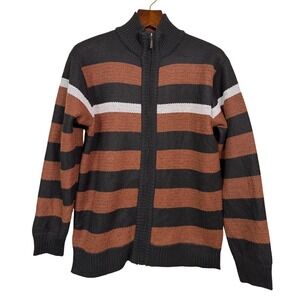 Six Lincoln New York Mens Sherpa Lined Striped Zip Up Sweater‎ Cardigan Size M